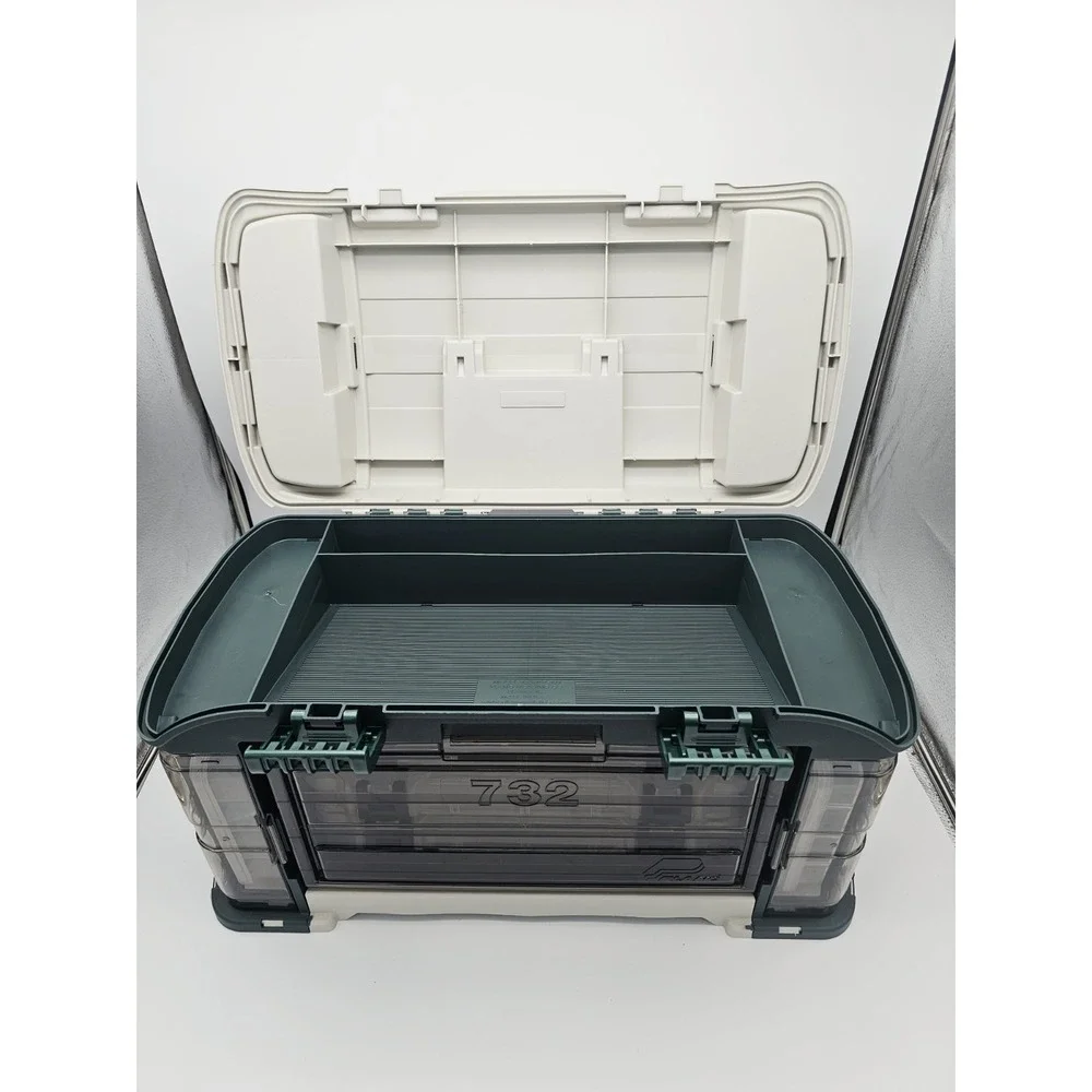 Plano 732 Outdoor Sports Angled Fishing Tackle Box Storage System, Green / Grey